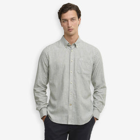 Nelson Striped Linen/Cotton Shirt Bleached Olive