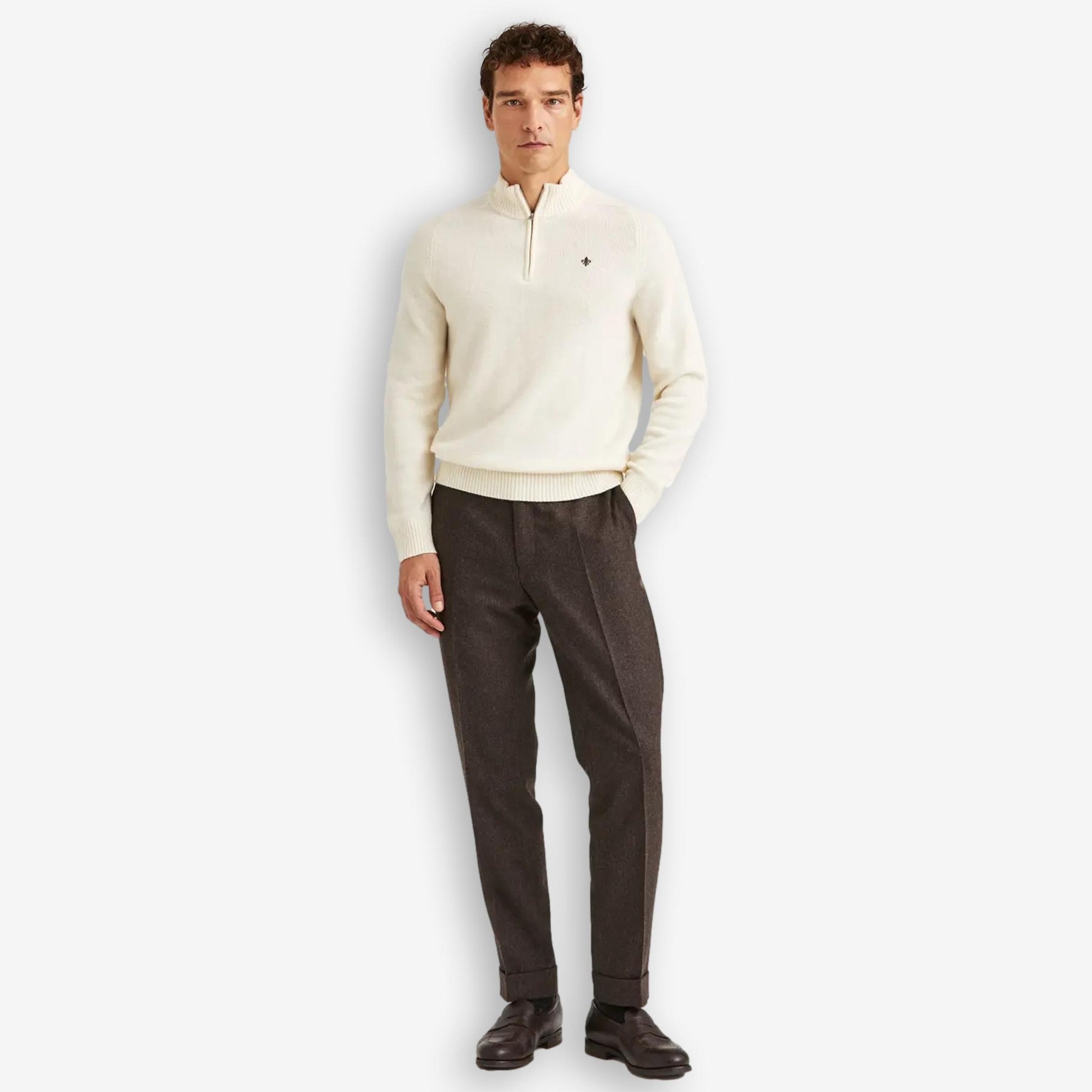 New Hertford Merino Half Zip Offwhite-Morris Stockholm-Phrase