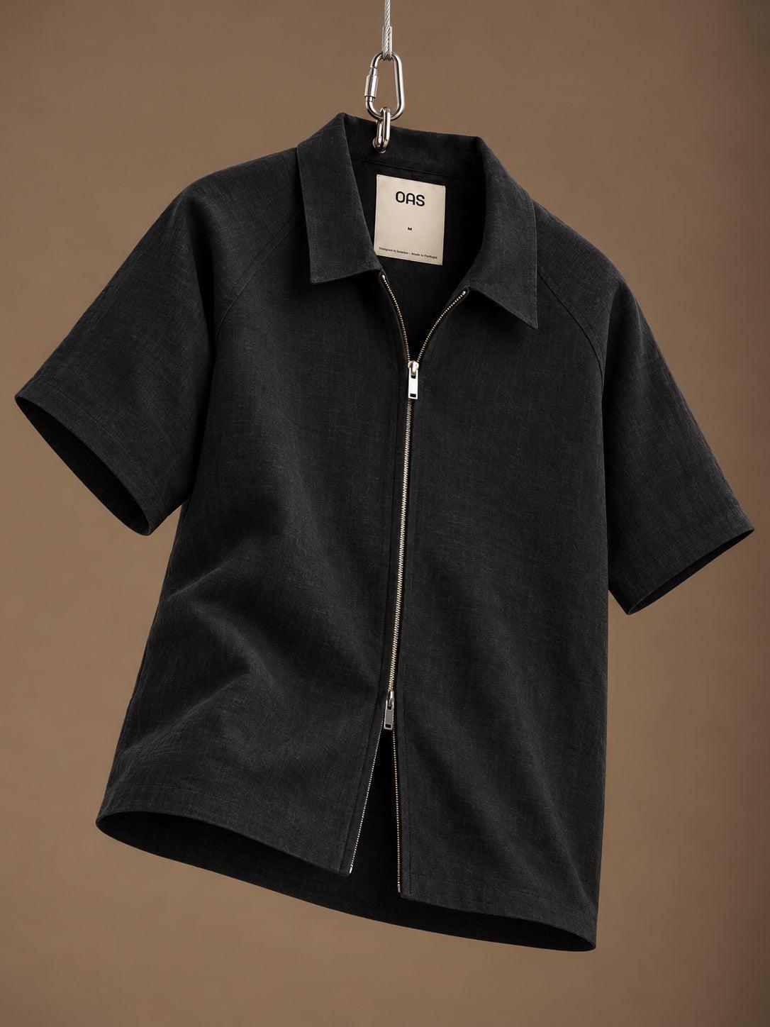 Zack Linen ZIp Shirt Nero