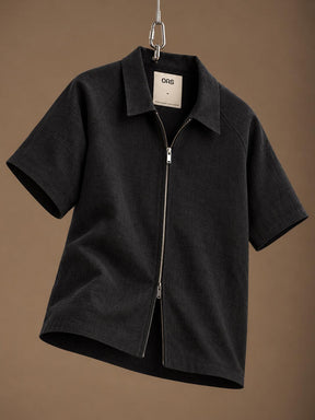 Zack Linen ZIp Shirt Nero