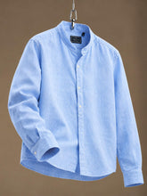 Linen Mandarin Collar Shirt Blue