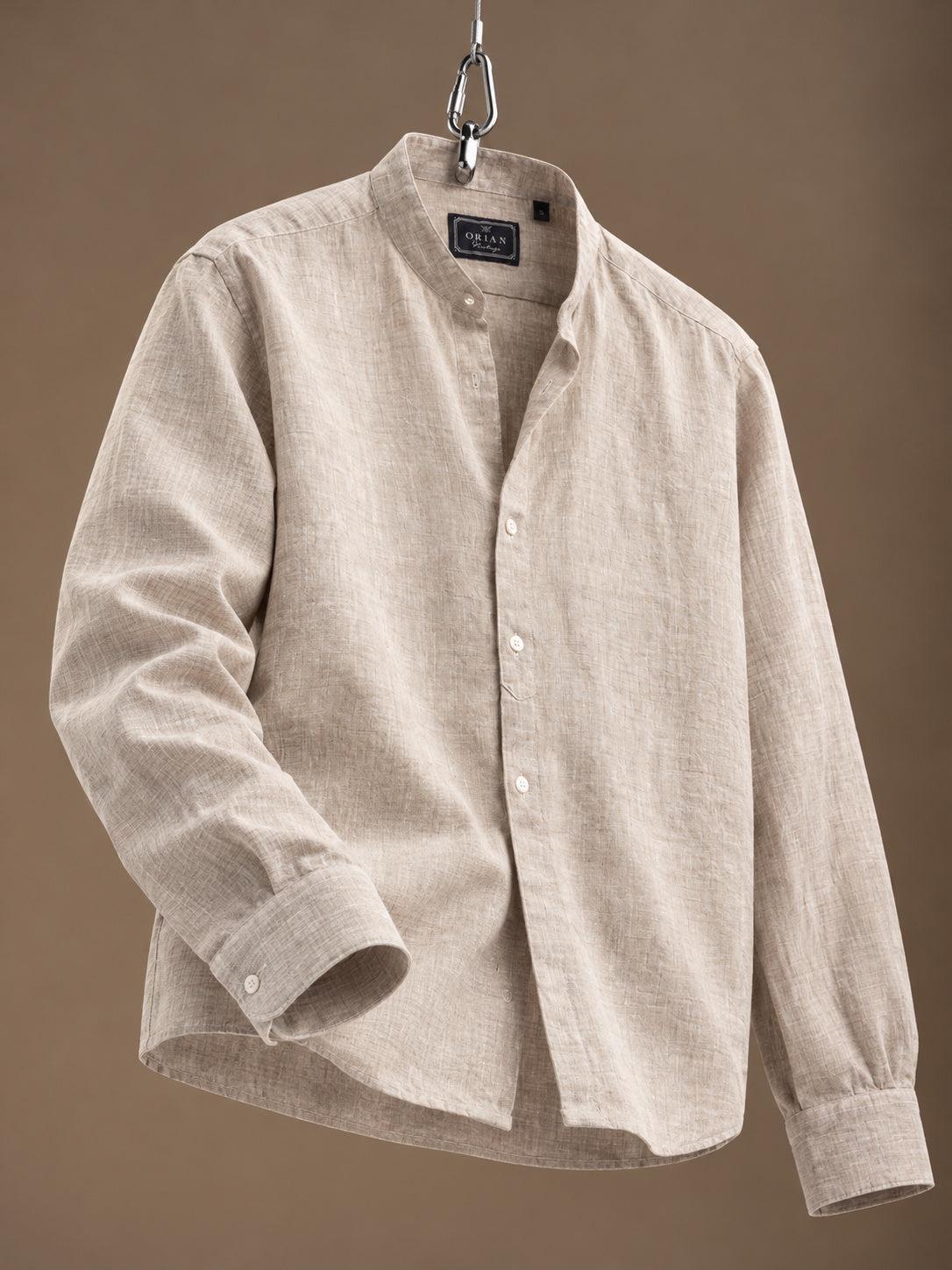 Linen Mandarin Collar Shirt Khaki
