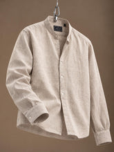 Linen Mandarin Collar Shirt Khaki