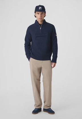Giovanni Relaxed Half Zip Knit Sailing Sweater Blue