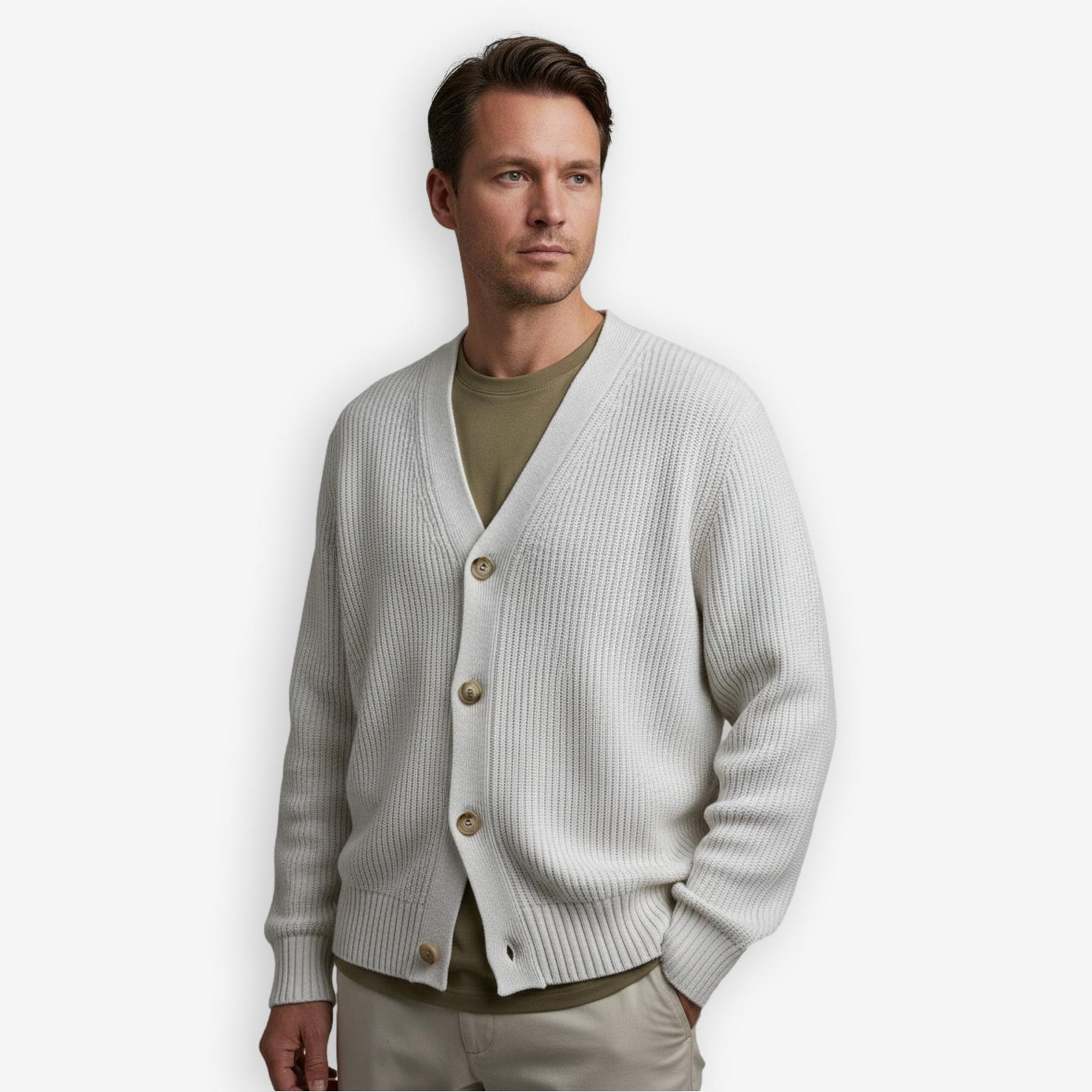 Rib Knit Cardigan White