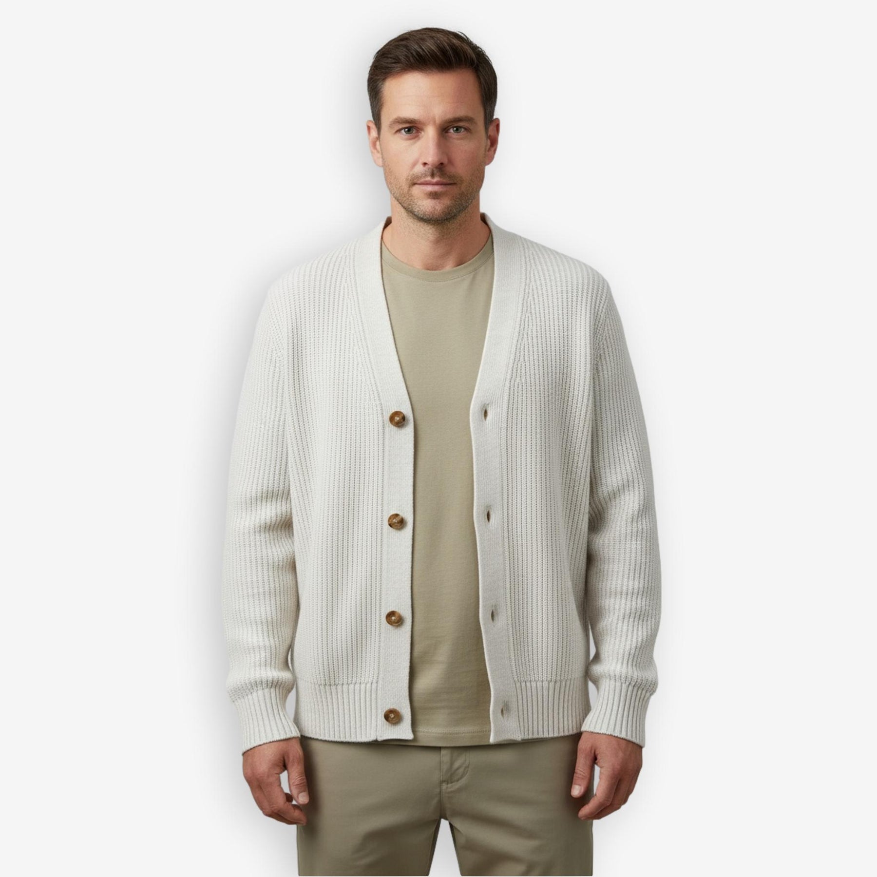 Rib Knit Cardigan White