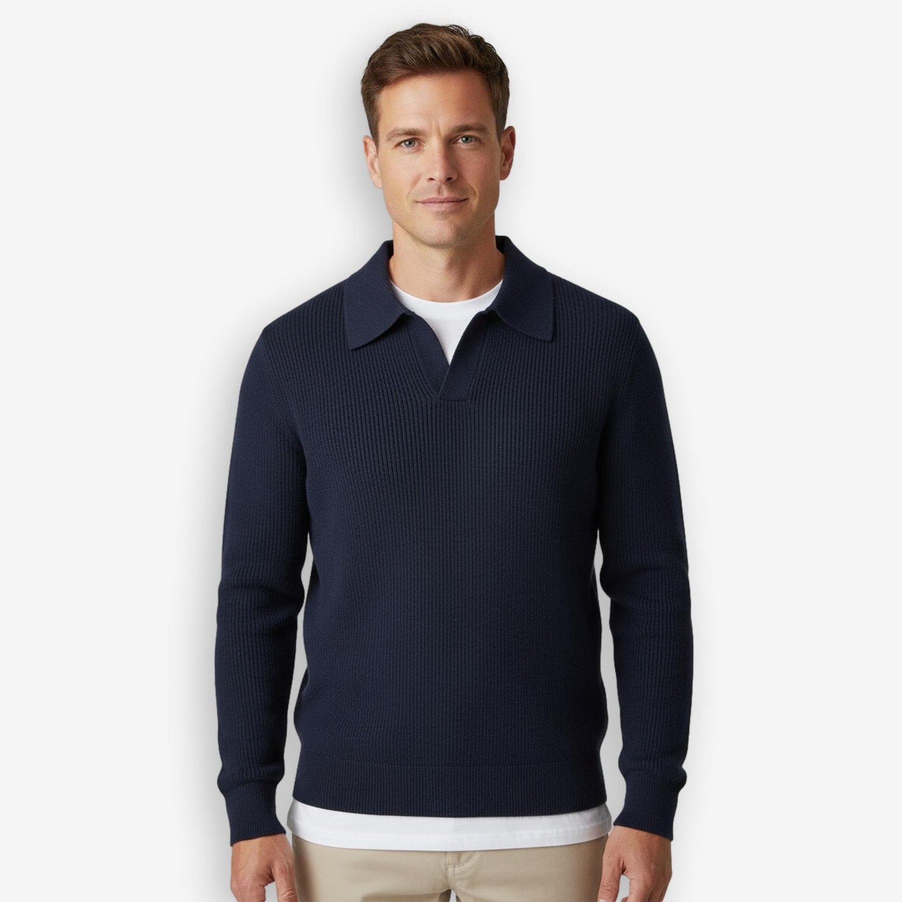 Rib Knit Polo Navy