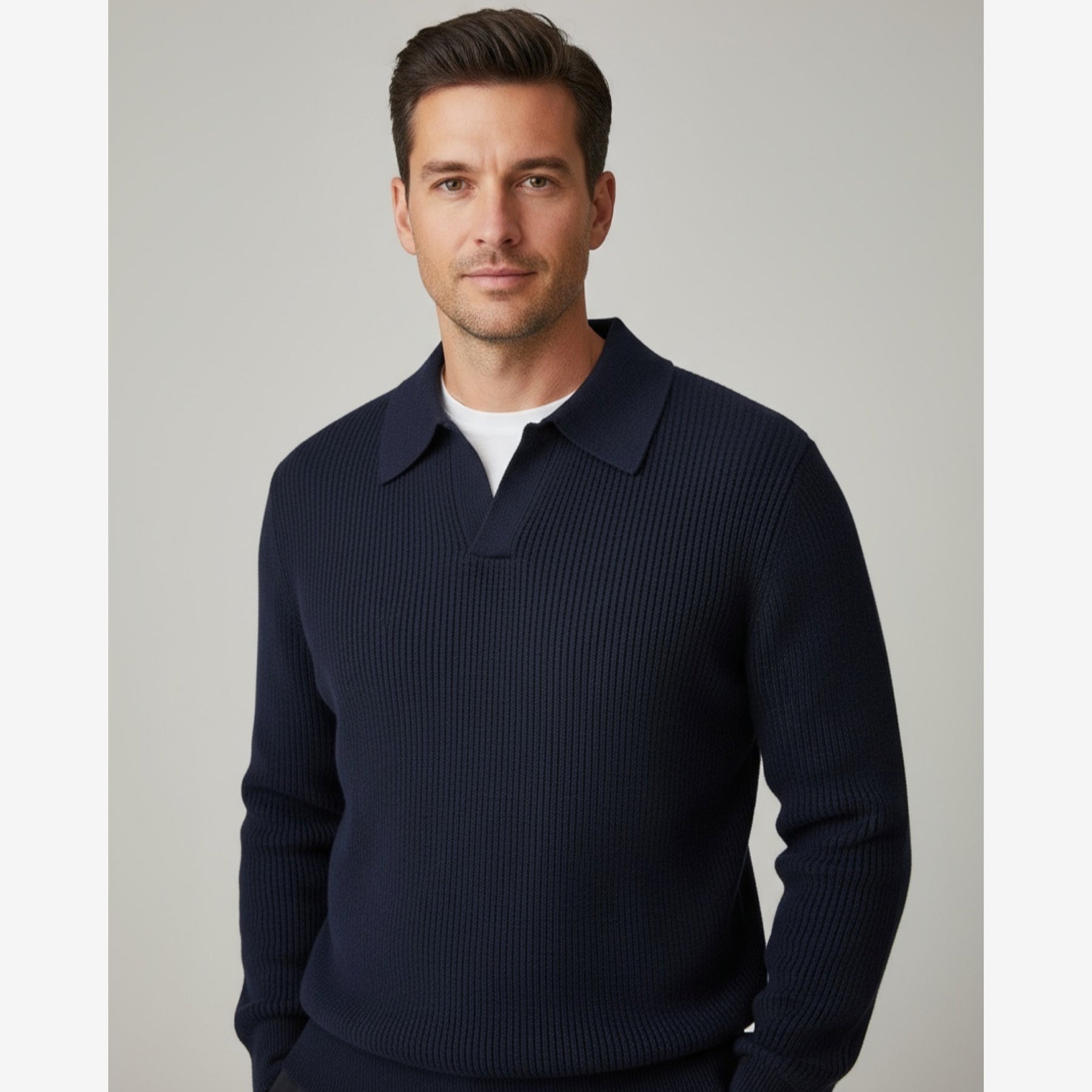 Rib Knit Polo Navy