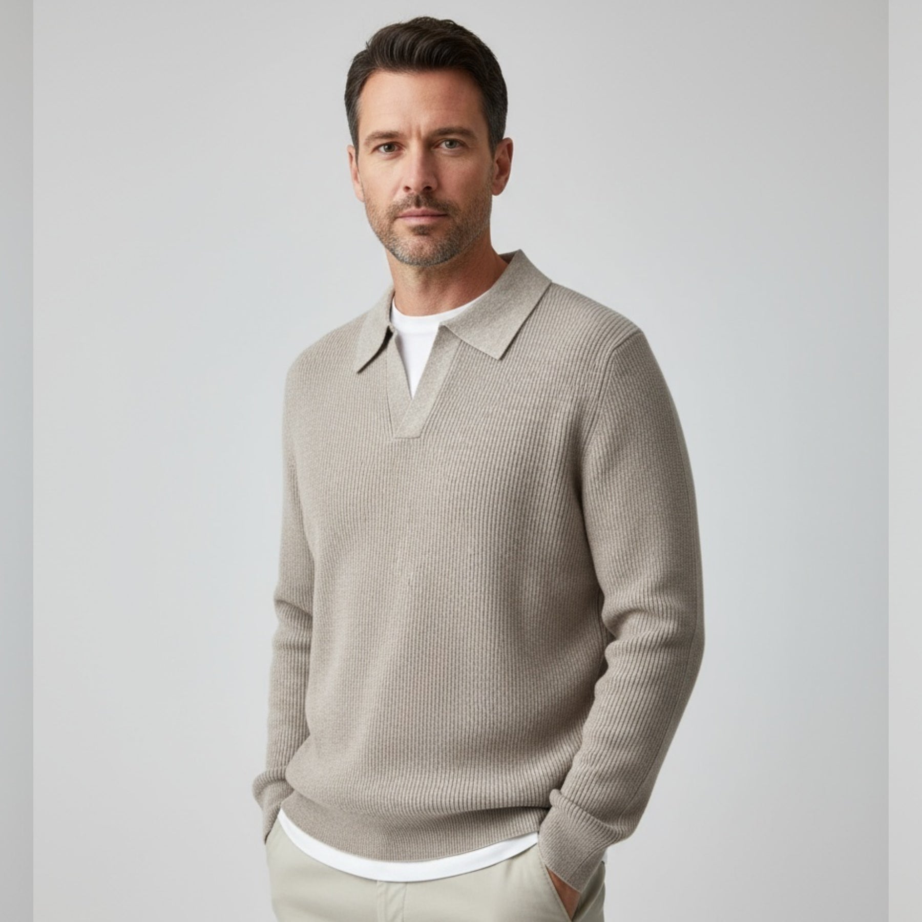 Rib Knit Polo Sand