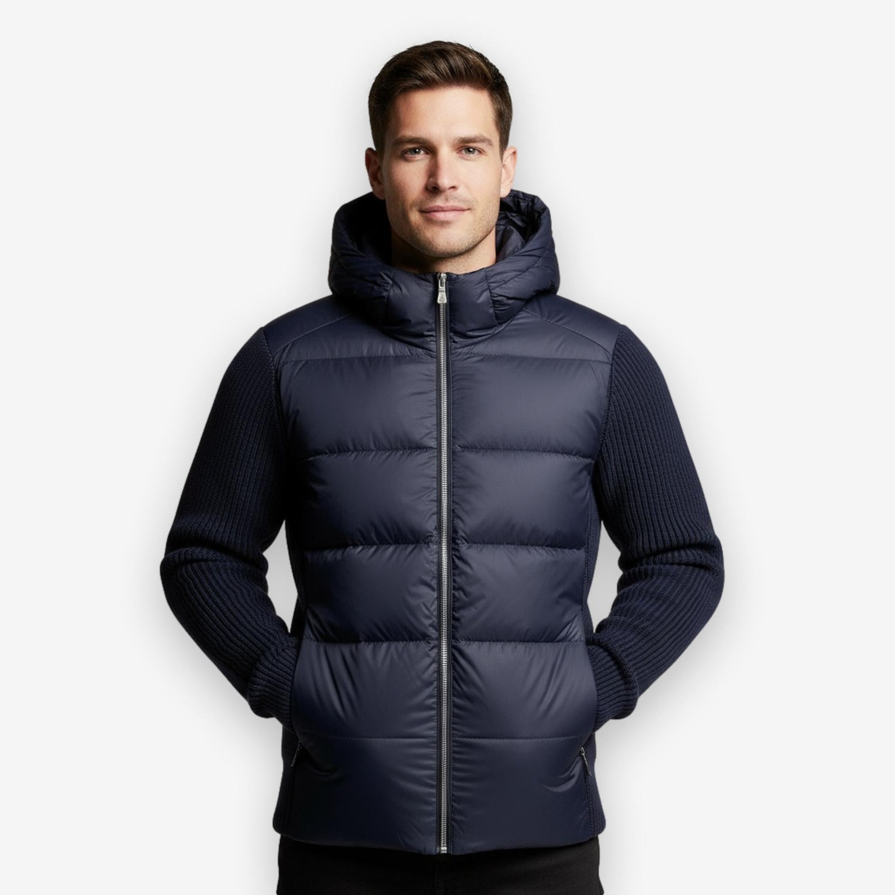 Ridge Knitted Hybrid Jacket Dark Navy