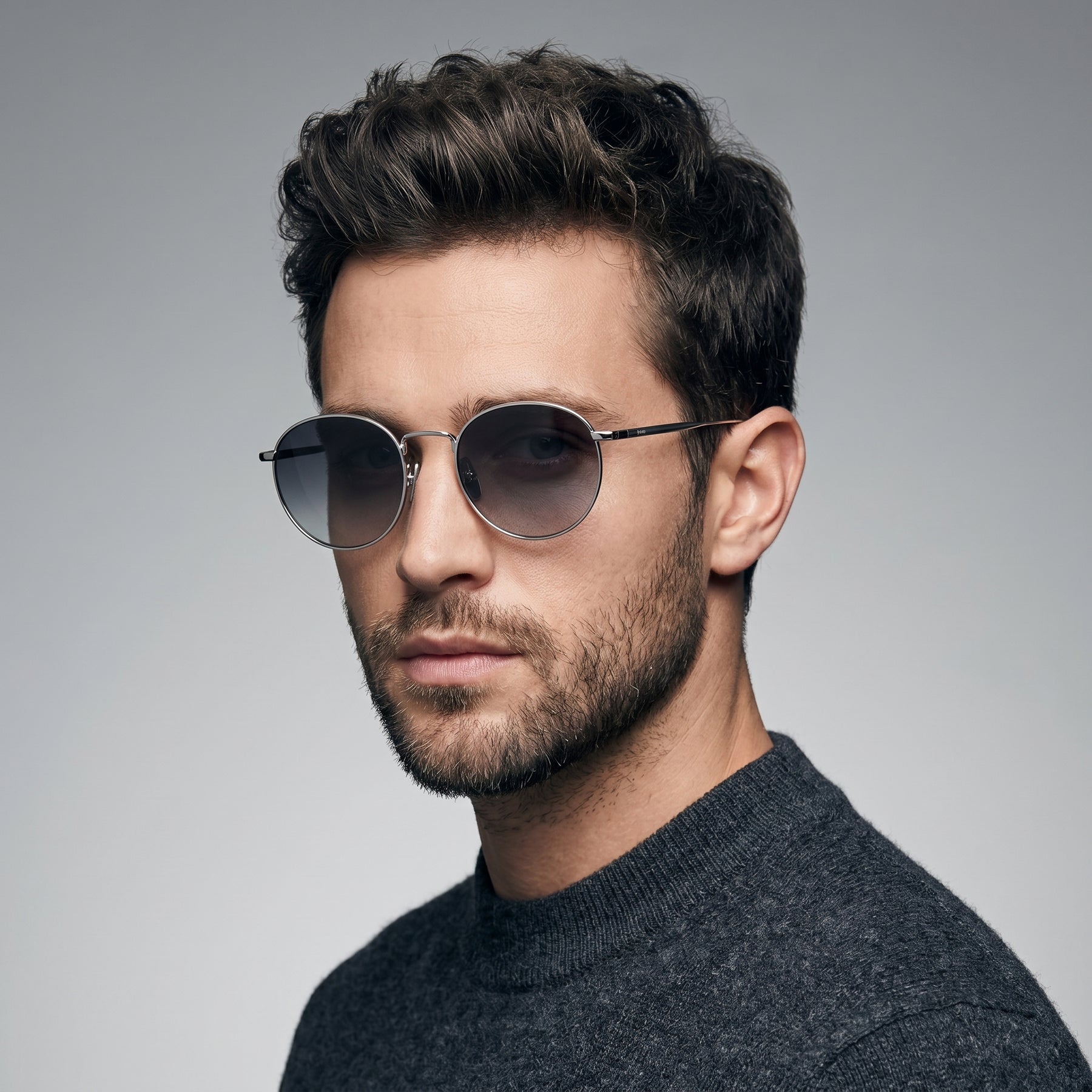 Round Sunglasses Silver Grey Gradient