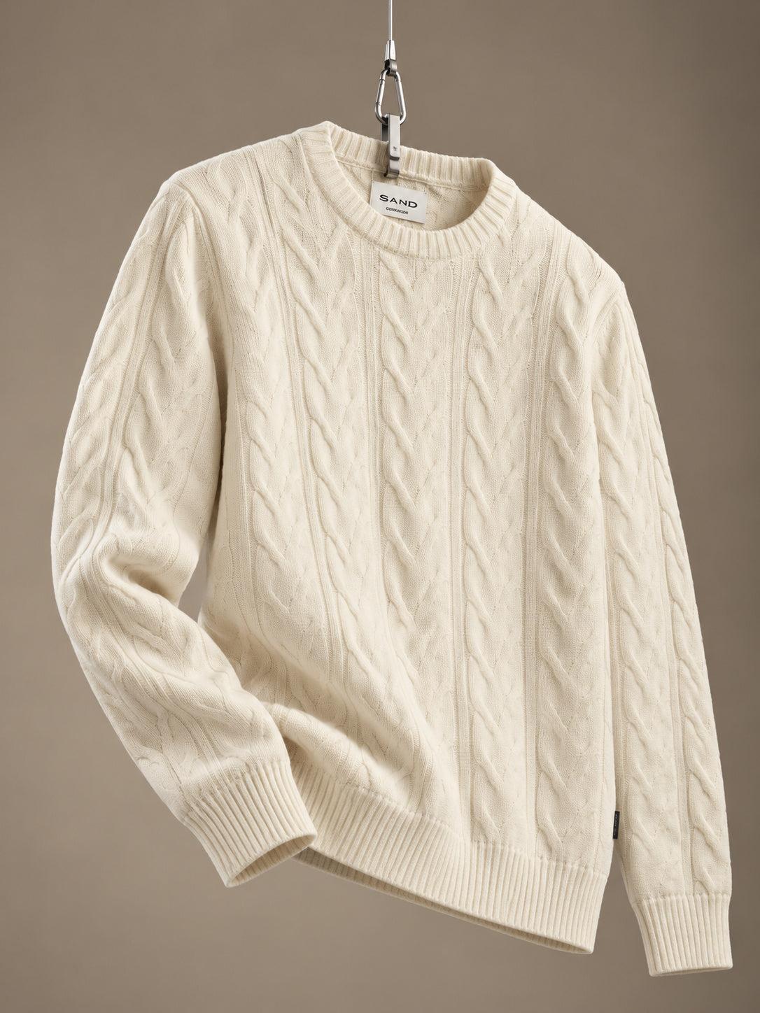Iq Cotton Cable Crewneck Sweater White