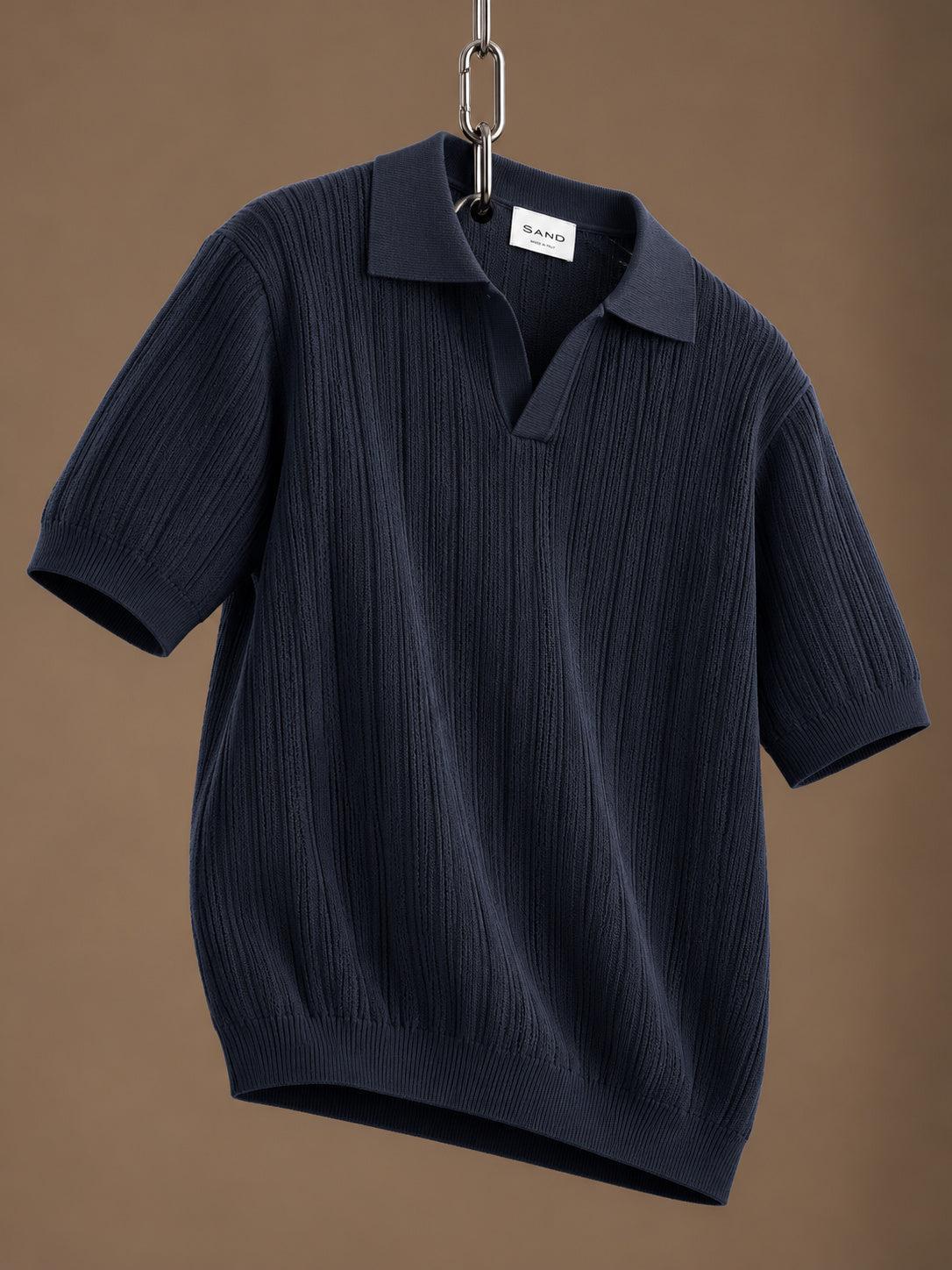 Ip Knitted Short Sleeve Polo Dark Navy