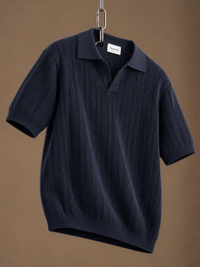 Ip Knitted Short Sleeve Polo Dark Navy