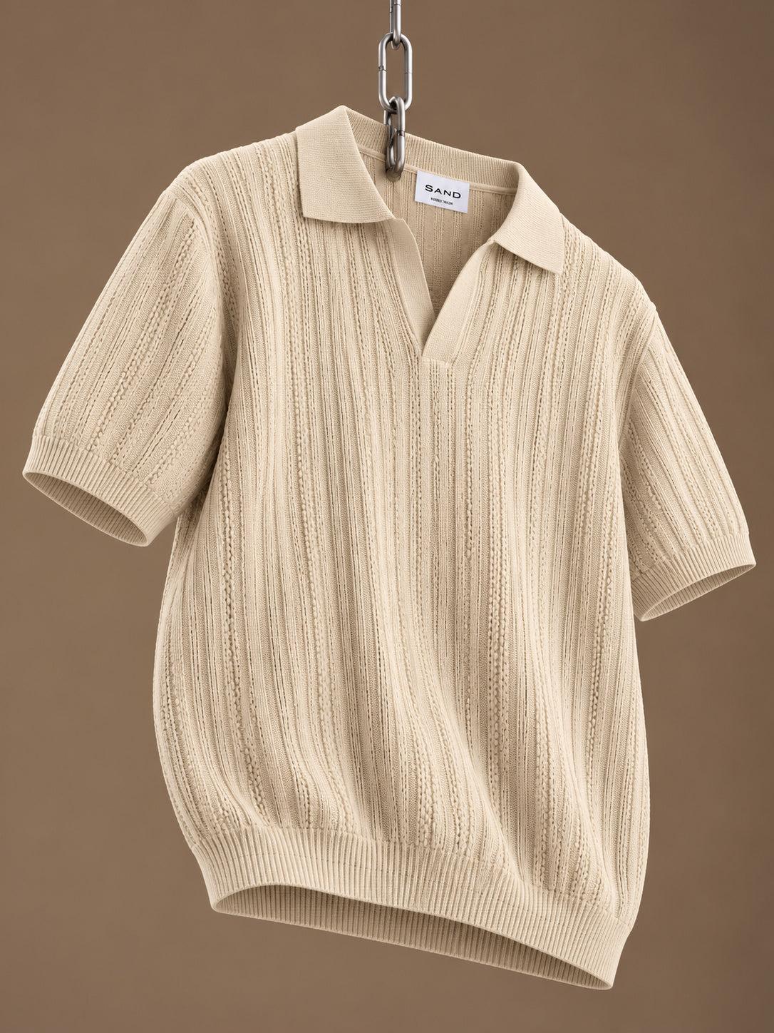 Ip Knitted Short Sleeve Polo Champagne Beige