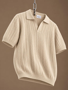 Ip Knitted Short Sleeve Polo Champagne Beige