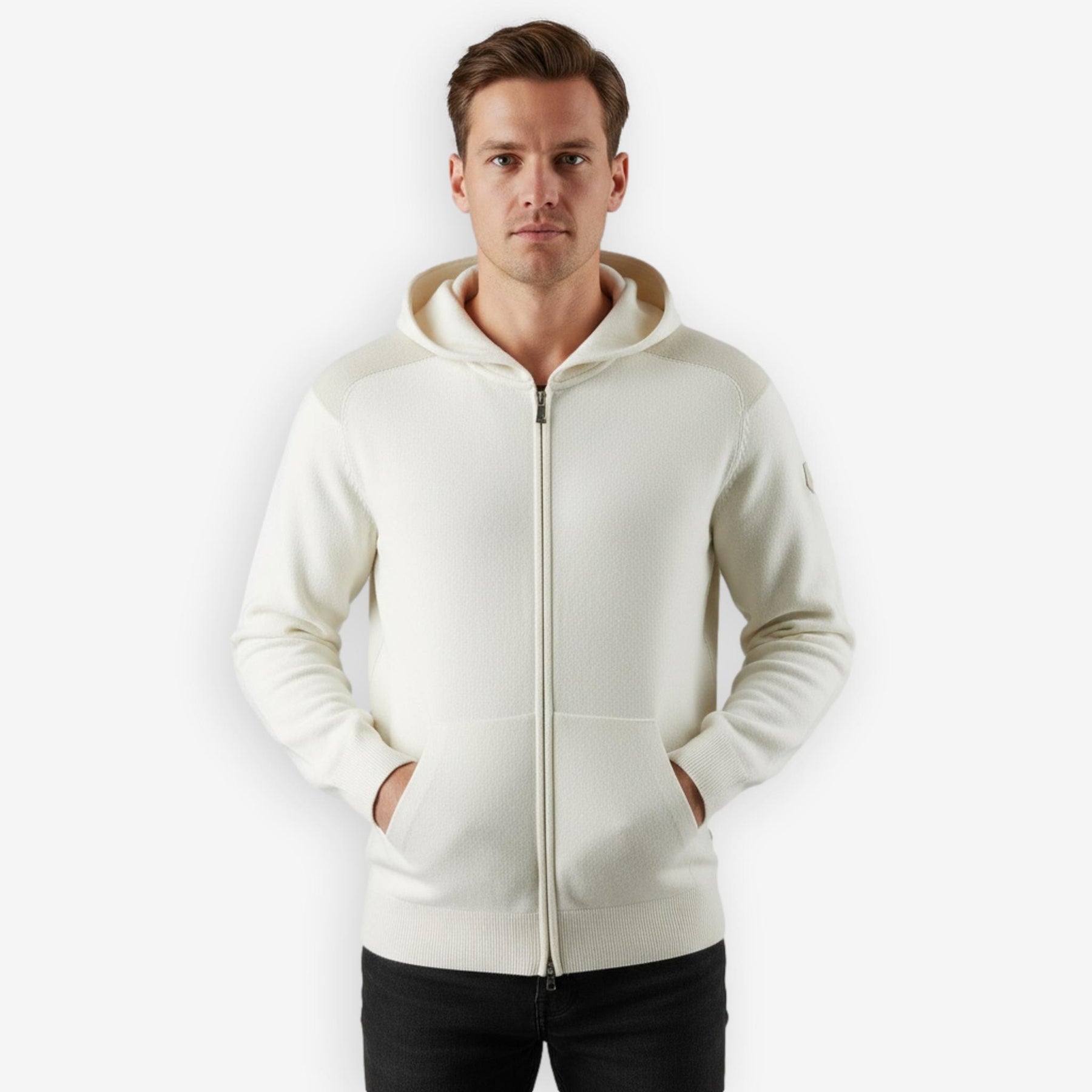 Spine Knitted Merino Zip Hood Offwhite