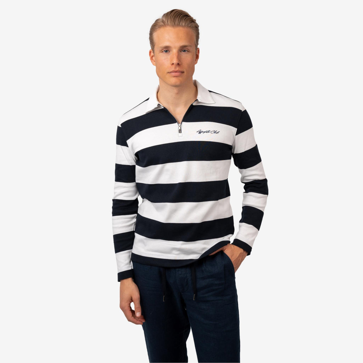 Striped Half Zip Navy