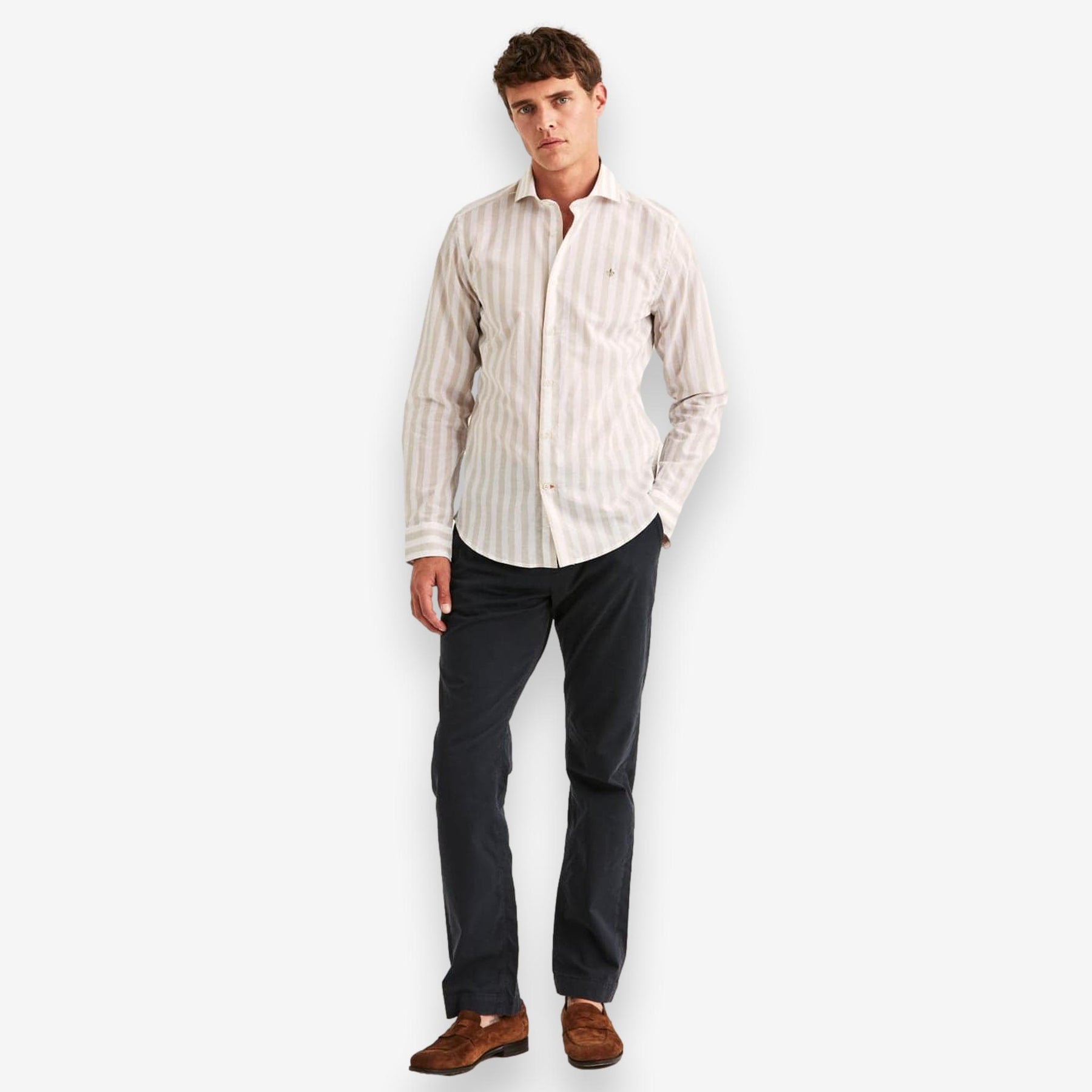 Summer Light Weight Stripe Shirt Khaki