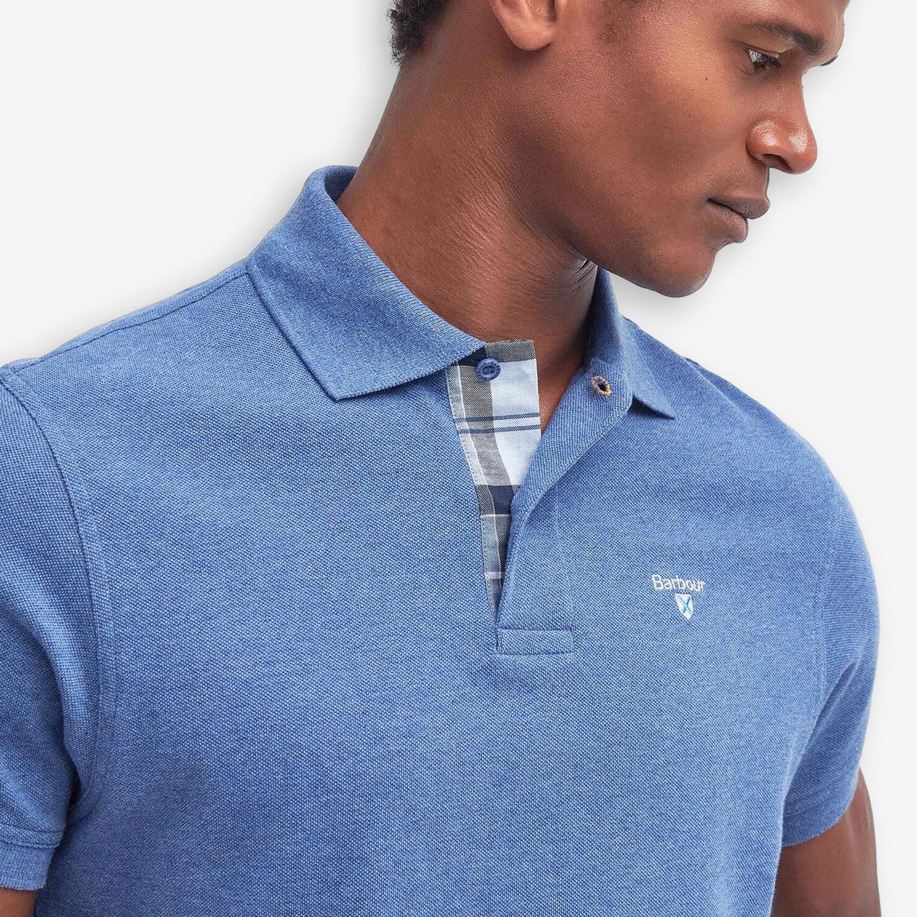 Tartan Pique Polo Chambray Blue