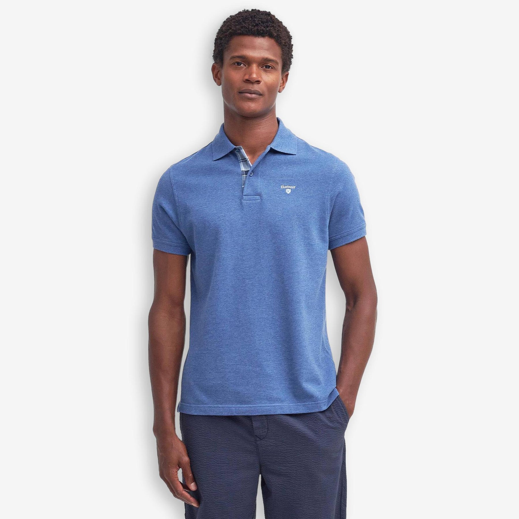 Tartan Pique Polo Chambray Blue