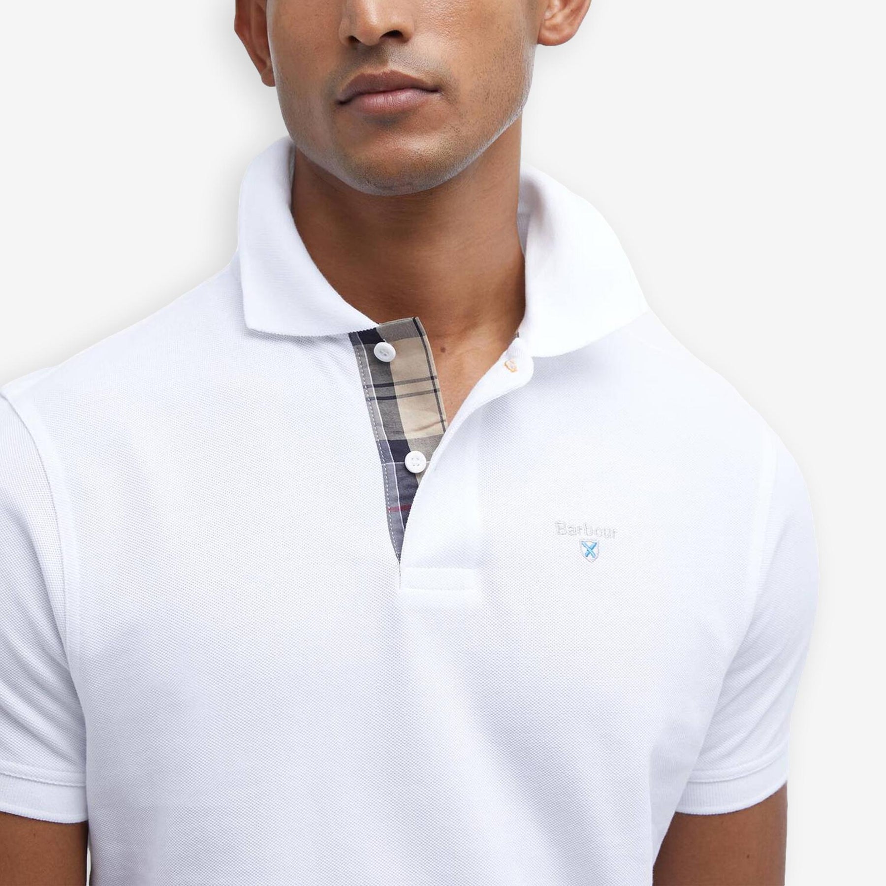 Tartan Pique Polo White