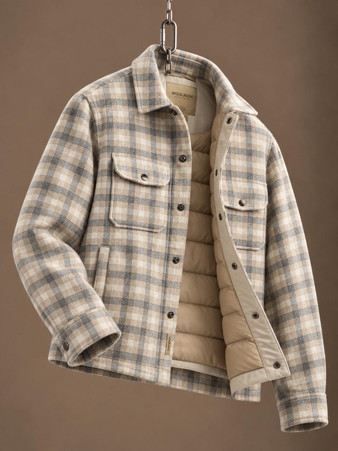 Alaskan Checked Wool Overshirt Beige