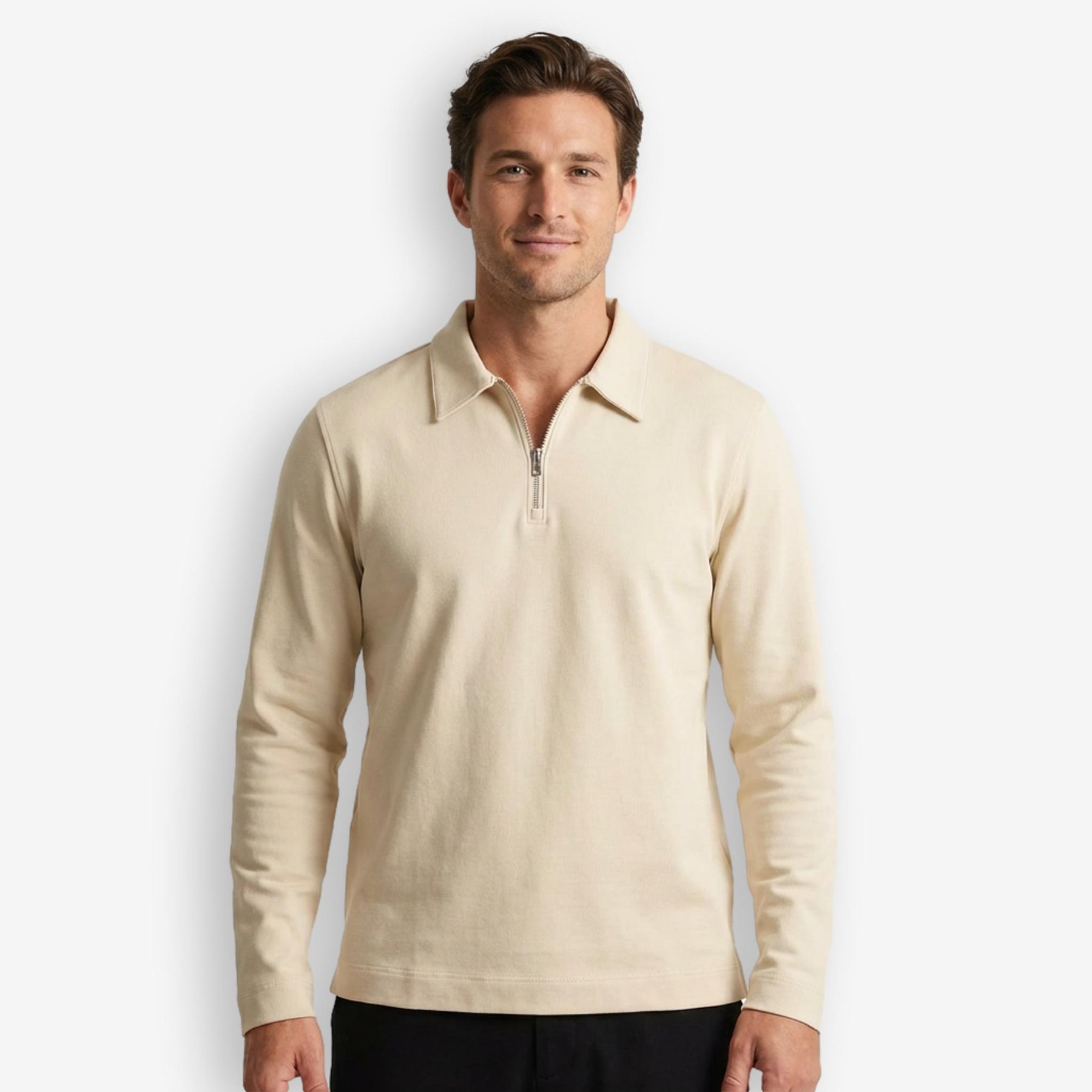 Zip Polo Long Sleeve Sand
